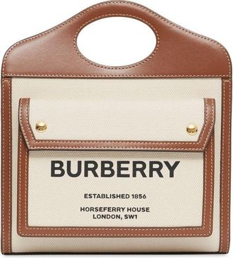 Burberry Brown Pocket mini cotton and leather top handle bag