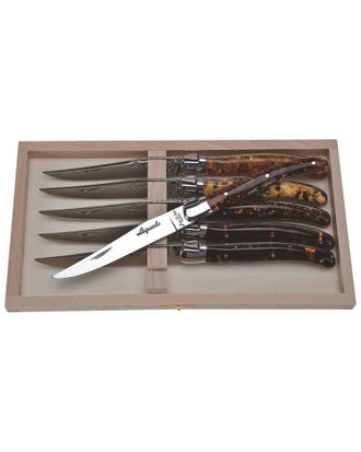 Jean Dubost Laguiole Set Of 6 Tortoise Acrylic Steak Knives