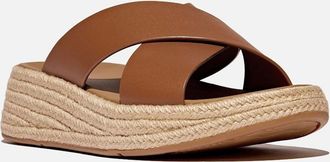 FitFlop Womens Fitflop F-Mode Cross Slide Leather Womens Deep Tan Sandals - Brown - Size: 8