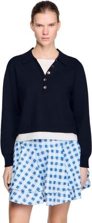 Sandro Metal button layered collar sweater in Navy Blue at Nordstrom, Size X-Large
