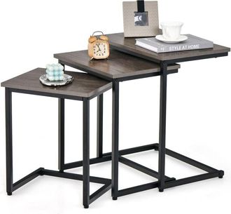 Costway Costway - Set of 3 Nesting Tables Rectangle Stacking Side Table C-shape Accent Coffee Desk