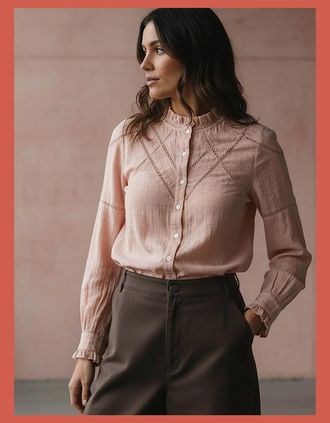 Nooki Design Womens Lavinia Pretty Lace Trim Blouse - Rose - Pink - Size: 10/8