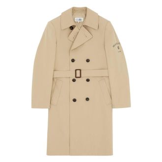 Maison Margiela Double-Breasted Trenchcoat met Riem - Heren - Trenchcoats - Beige - L - Katoen - Jassen