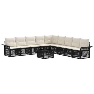 vidaXL Conjunto De Sof&aacute;s De Jard&iacute;n 10 Uds. 11 Plaza Negro Vidaxl