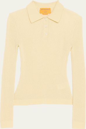 Guest In Residence Shrunken Long-Sleeve Cashmere Polo