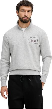 GANT Zip-neck Sweatshirt - Heren - Vesten met rits - Grijs - S - Katoen - Hoodies & sweatvesten