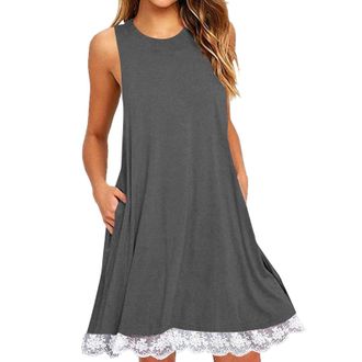 Generic Dresses for Women UK Ladies Elegant Blouse Plain Tunic Dress Teenager Basic Clothing Dresses 2025 (Dark Gray, S)