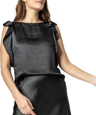 Lilla P Womens Ruffle Sleeve Boatneck Top In Black