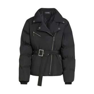 Karl Lagerfeld Jassen, Dames, Zwart, S, Leer, Biker Puffer Jacket