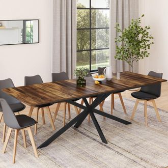 IDMarket Alix Mesa De Comedor Rectangular Extensible Con Almacenaje Para 10-12 Personas, Madera Oscura Y Pata De Ara&ntilde;a Negra 200-240 Cm