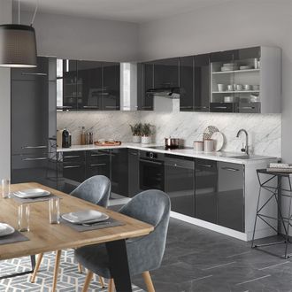 Vicco Cocina Esquinera Fame-line, Antracita Brillo Intenso/blanco, 227 X 287 Cm, Et Antracita