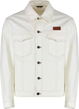 Fendi Stijlvolle Denim Jack met Zakken - Heren - Spijkerjassen - Wit - M - Denim - Jassen