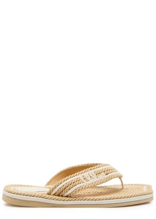 Chlo&eacute; Chlo&eacute; Sand Woven and Leather Flip Flops - Beige - 39 (IT39/ UK6)