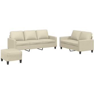 vidaXL Vidaxl - Juego De Sof&aacute;s Con Cojines 3 Piezas Cuero Sint&eacute;tico Crema