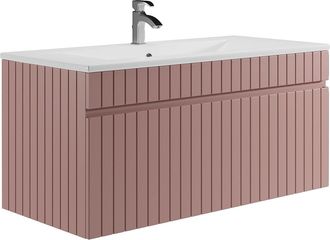 Vente-Unique Mueble de ba&ntilde;o suspendido en rosa con lavabo encastrado - 100 cm - SATARA