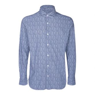 Dell'Oglio Blauw Bloemenoverhemd Herenmode - Heren - Casual Overhemden - Blauw - S - Overhemden