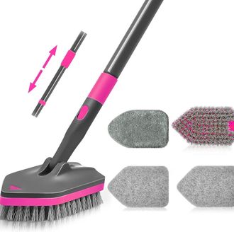 OEM Brosse De Nettoyage - Manche Telescopique 120-142 Cm - 4 Tetes Interchangeables Pour Salle De Bain Cuisine Sol Evier - 1 Unite