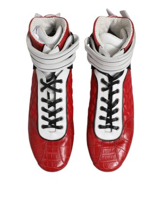 Dolce & Gabbana Mens Red Quilted Leather Lace Up Sneakers Shoes