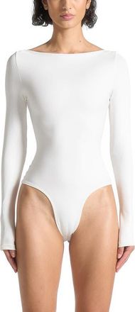Mani&egrave;re De Voir Eva Boat Neck Bodysuit in White at Nordstrom, Size 12