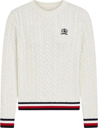 Tommy Jeans Kabelgebreide trui met bies - Dames - Truien - Wit - Maat: M Katoen