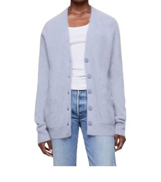 Re/Done Brushed Cashmere Cardigan In Stone Blue