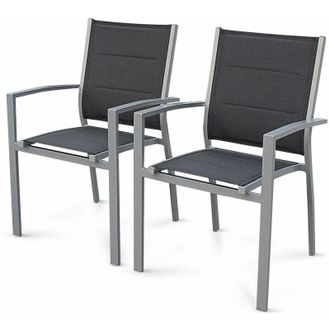 Sweeek Sweeek - Pair of stackable aluminium garden armchairs, Chicago, Grey, 57x57x89.5 cm