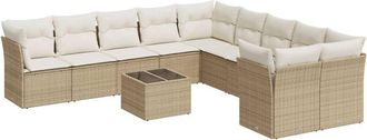 vidaXL Set De Sof&aacute;s De Jard&iacute;n 11pzas Con Cojines Rat&aacute;n Sint&eacute;tico Beige Vidaxl