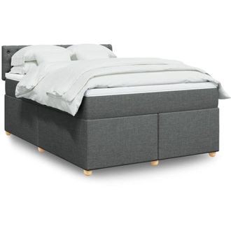 vidaXL Cama Box Spring Con Colch&oacute;n Tela Gris Oscuro 140x190 Cm Vidaxl