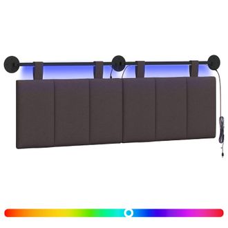 vidaXL Cabecero Colgante Con Luz Led Marr&oacute;n Oscuro Tela Vidaxl