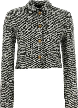 Versace Cropped Wool Boucl&eacute; Blouson - Dames - Blazers - Zwart - S - Wol - Jassen