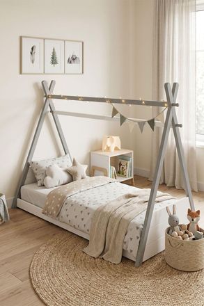 Living and Home Grey Montessori Childrens Floor Bed with White Headboard