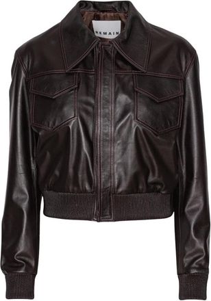 Remain Klassieke Bomber Leren Jas - Dames - Leren en Su&egrave;de Jassen - Bruin - M - Leer - Jassen