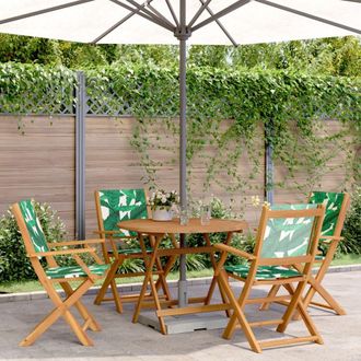 vidaXL Set De Comedor Jard&iacute;n 5 Pzas Tela Madera Maciza Estampado Hojas Vidaxl
