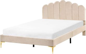 Beliani Bed Velvet SAUVIAN 140 x 200 cm (EU Double) Beige