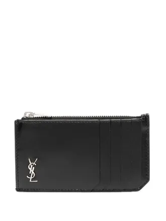 Saint Laurent Monogram-plaque cardholder - men - Calf Leather - One Size - Black