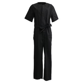 Isabel Marant Etoile Tie-Waist Short Sleeve Jumpsuit in Black Cotton