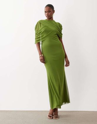Vero Moda Vestito lungo in rete verde con mezze maniche a mantella