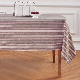 Solino Home Linen Tablecloth, 60 x 108 in - Chelsea Stripe in Burgundy And White at Nordstrom, Size Small/medium