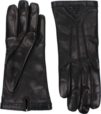 Prada Womens Leather Gloves - Black - One Size