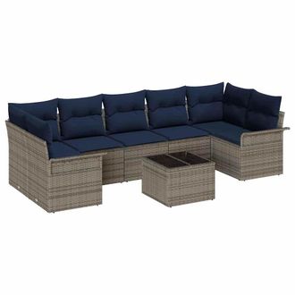 vidaXL Conjunto De Sof&aacute; De Jard&iacute;n 8 Pcs Gris Y Marino Rat&aacute;n Sint&eacute;tico Vidaxl