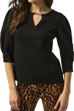 Joseph Ribkoff Keyhole Neckline 3/4 Puffed Sleeves Top In Black