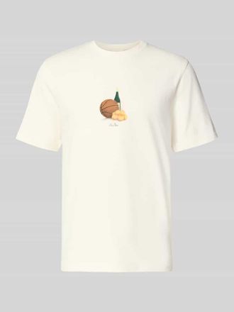 Les Deux T-Shirt mit Label-Detail in Offwhite, Gr&ouml;&szlig;e XXL