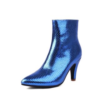 Generic Womens Ankle Boots With Metallic Snakeskin Print Pointed Toe Stiletto Heels Slip-On Design Vibrant Color Sleek Silhouette Soft Inner Lining Durable Ou