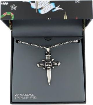 Ed Hardy Mens Skull & Crossbones Pendant Necklace in Silver at Nordstrom Rack