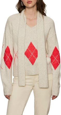 Sanctuary Argyle Scarf Sweater in Beige/Tulip Multi at Nordstrom, Size X-Large