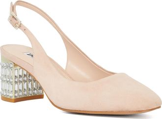 Dune London Womens Ladies Calena - Flared Heel Brooch Embellished Slingback Heels - Blush - Size UK 4