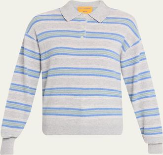 Guest In Residence Collegiate Stripe Cashmere Polo