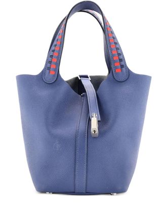 Herm&egrave;s Picotin Lock Bag Tressage Epsom PM bucket bag - Blu