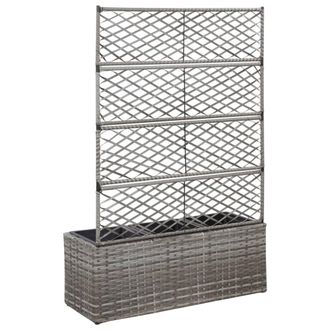 Berkfield Home Trellis Raised Bed with 3 Pots 83x30x130 cm Poly Rattan Grey | Size: 83 x 30 x 130 cm