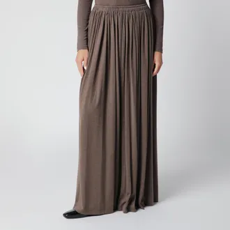 Max Mara Long Pleated Skirt in Dark Khaki Lightweight Jersey